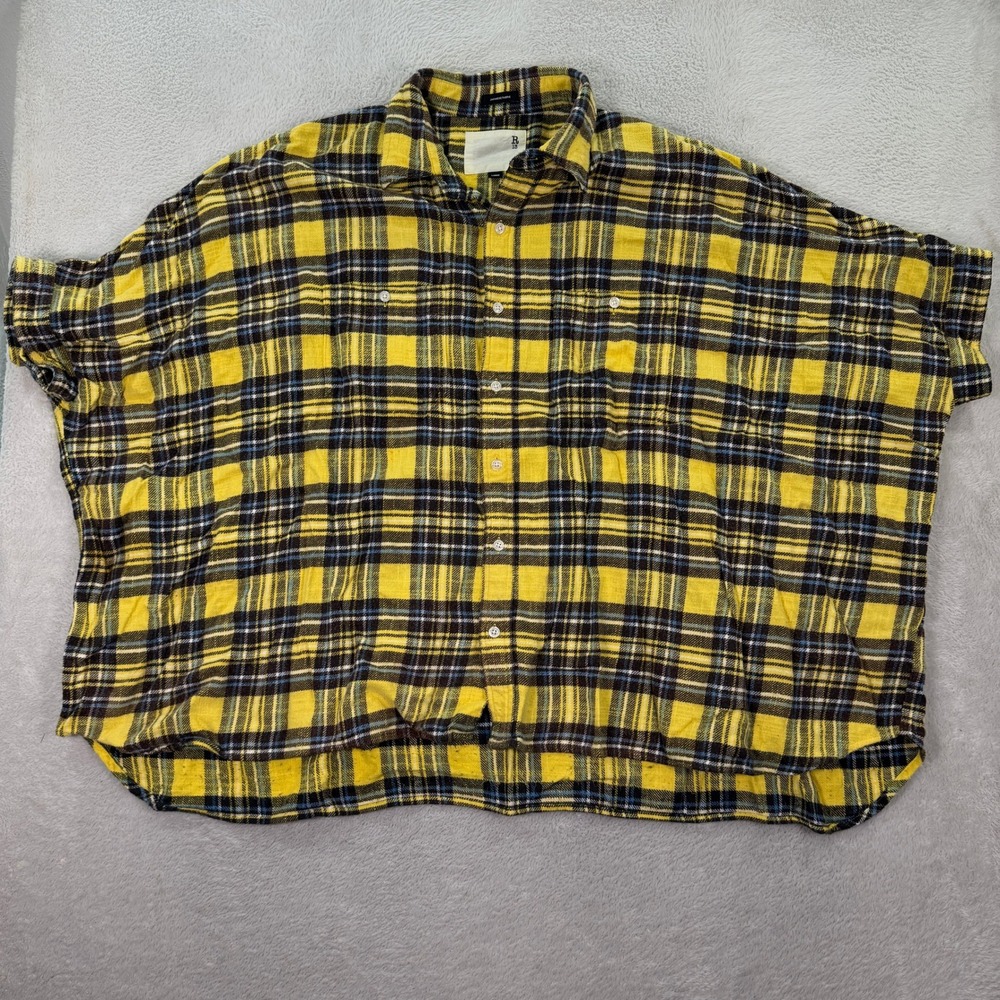R13 Yellow and Black Plaid Oversized Button-Down Shirt